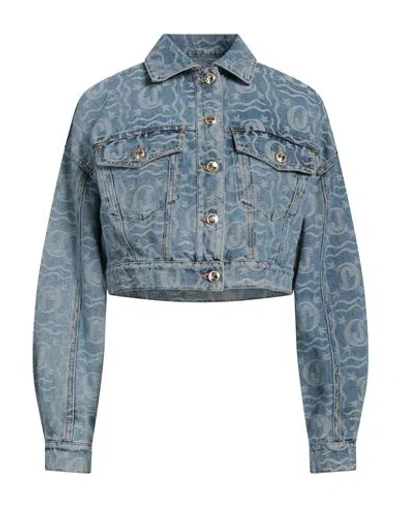 Just Cavalli Woman Denim Outerwear Blue Size 10 Cotton