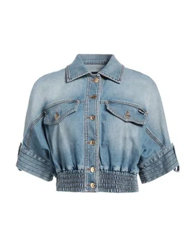 Just Cavalli Woman Denim Outerwear Blue Size 6 Cotton, Elastane
