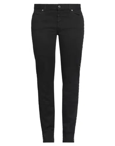 Just Cavalli Woman Jeans Black Size 25 Cotton, Elastane, Bovine Leather, Glass