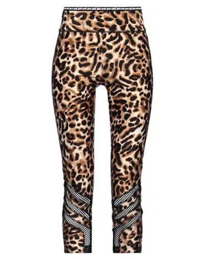 Just Cavalli Woman Leggings Camel Size 4 Polyester, Rubber In Beige