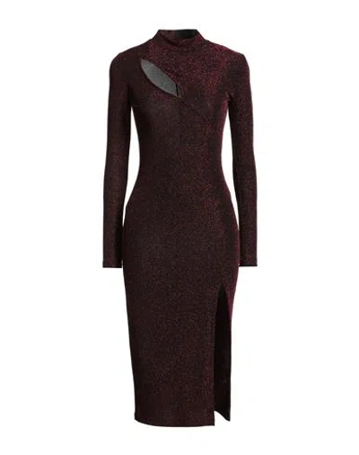Just Cavalli Woman Midi Dress Burgundy Size 8 Polyester, Metallic Polyester, Elastane