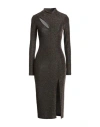 Just Cavalli Woman Midi Dress Gold Size 6 Polyester, Metallic Polyester, Elastane In Brown