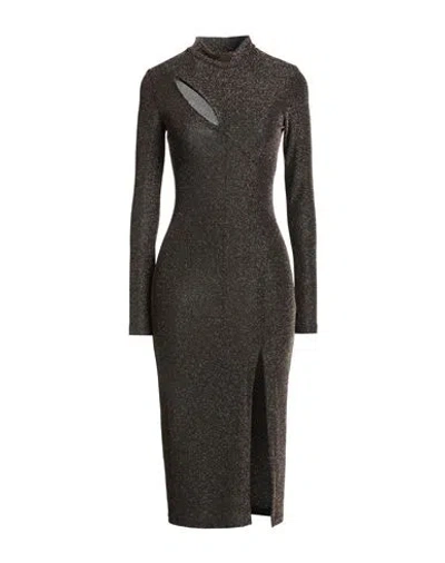 JUST CAVALLI JUST CAVALLI WOMAN MIDI DRESS GOLD SIZE 6 POLYESTER, METALLIC POLYESTER, ELASTANE