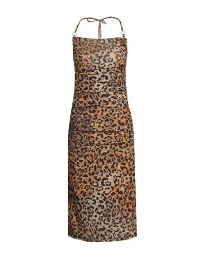 Just Cavalli Woman Midi Dress Sand Size 6 Polyester, Metallized Polyamide, Polyamide, Elastane In Beige