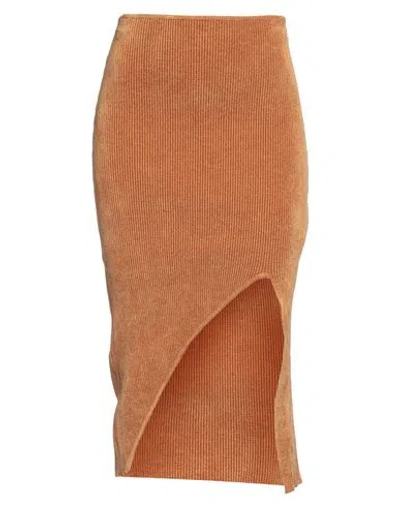 Just Cavalli Woman Midi Skirt Camel Size M Viscose, Cotton, Polyamide, Elastane In Beige