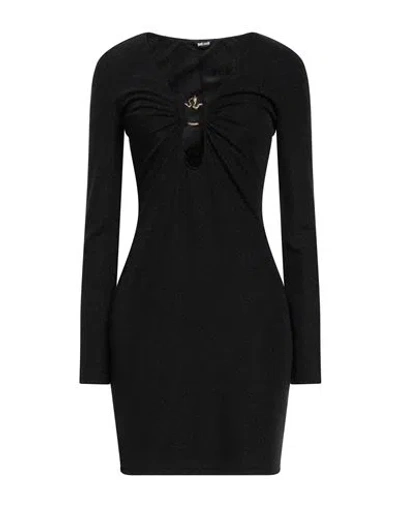 Just Cavalli Woman Mini Dress Black Size 8 Polyester, Metallic Polyester, Elastane