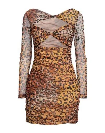 Just Cavalli Woman Mini Dress Brown Size 12 Polyamide, Elastane