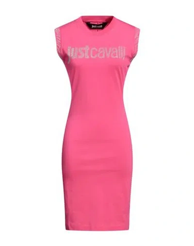 Just Cavalli Woman Mini Dress Fuchsia Size L Cotton In Pink