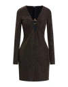 Just Cavalli Woman Mini Dress Gold Size 10 Polyester, Metallic Polyester, Elastane In Brown