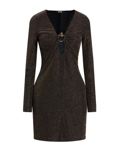 Just Cavalli Woman Mini Dress Gold Size 10 Polyester, Metallic Polyester, Elastane In Brown