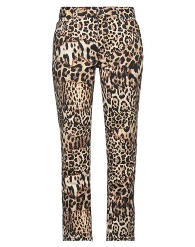 Just Cavalli Woman Pants Sand Size 25 Cotton, Elastane, Bovine Leather In Beige