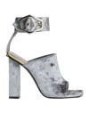 Just Cavalli Woman Sandals Sage Green Size 7.5 Textile Fibers
