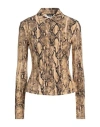 JUST CAVALLI JUST CAVALLI WOMAN SHIRT CAMEL SIZE 8 VISCOSE, ELASTANE