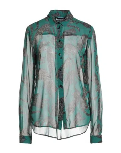 Just Cavalli Woman Shirt Emerald Green Size 12 Polyester