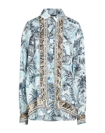 Just Cavalli Woman Shirt Sky Blue Size 8 Viscose