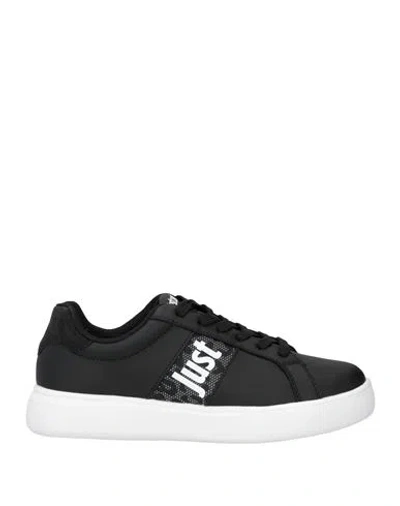 Just Cavalli Logo Print Leather Low-top Sneakers In Black