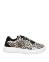 JUST CAVALLI JUST CAVALLI WOMAN SNEAKERS KHAKI SIZE 7.5 LEATHER, PVC - POLYVINYL CHLORIDE