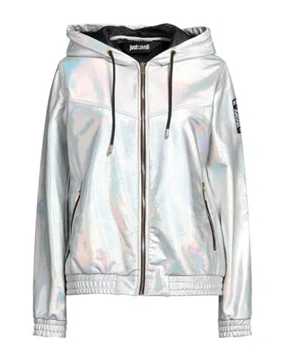 Just Cavalli Woman Sweatshirt Silver Size S Cotton, Polyester In White