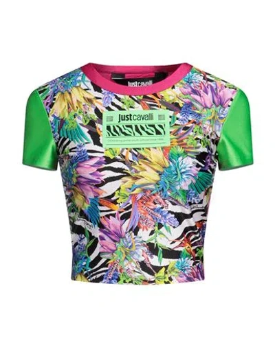 Just Cavalli Woman T-shirt Acid Green Size M Polyester, Elastane, Polyamide
