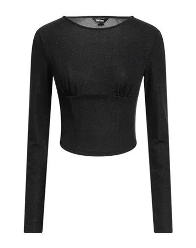 Just Cavalli Woman Top Black Size 10 Polyester, Metallic Polyester, Elastane