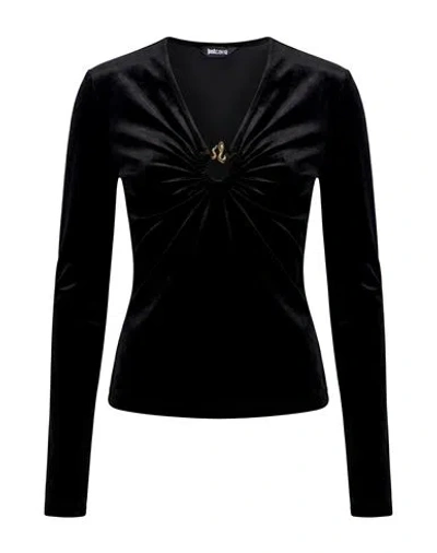 Just Cavalli Woman Top Black Size 4 Polyester, Elastane