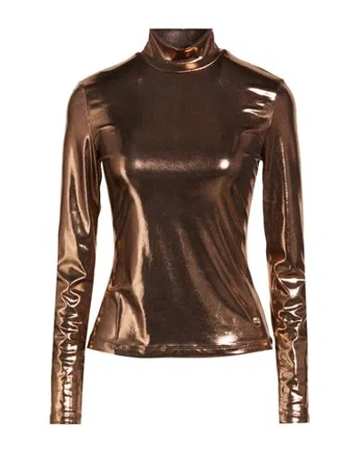 Just Cavalli Woman Top Bronze Size 8 Polyester, Elastane In Brown