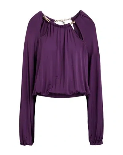 Just Cavalli Woman Top Dark Purple Size 8 Viscose, Elastane