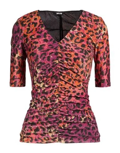 Just Cavalli Woman Top Orange Size 4 Polyester, Metallic Polyester, Polyamide, Elastane In Brown