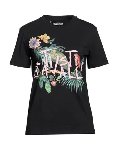 Just Cavalli Woman T-shirt Black Size Xl Cotton In Multi