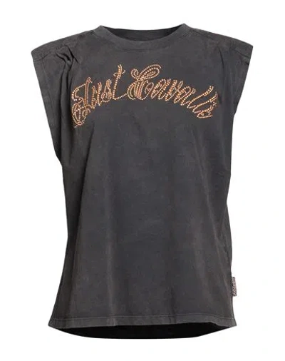 Just Cavalli Woman T-shirt Charcoal Size L Cotton In Gray
