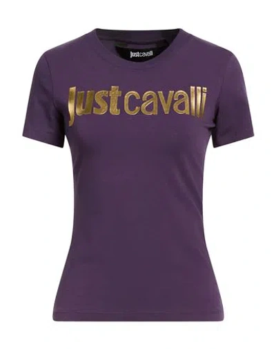 Just Cavalli Woman T-shirt Dark Purple Size S Cotton, Elastane