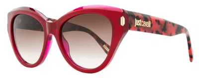 Just Cavalli Women's Cat Eye Sunglasses Sjc033 09rv Red/havana 55mm