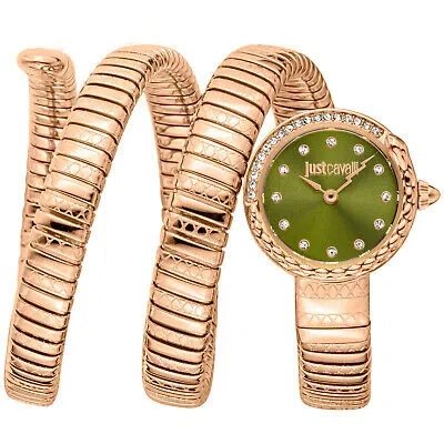 Pre-owned Just Cavalli Women's Enchanting Snake Green Dial Watch - Jc1l302m0045