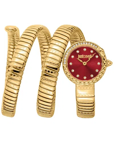 Just Cavalli Women's Enchanting Snake Red Dial Watch In Gold