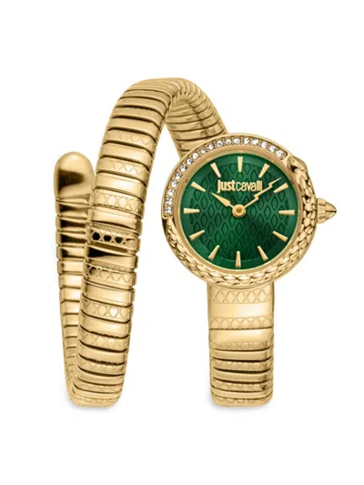 Just Cavalli Women's Ip Yellow Goldtone Stainless Steel & Crystal Wrap Watch/22mm In Yellow Gold Green