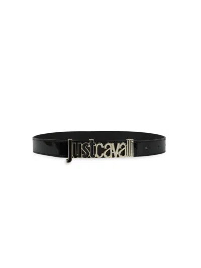 JUST CAVALLI WOMEN'S LOGO SLIDE BUCKLE LEATHER BELT