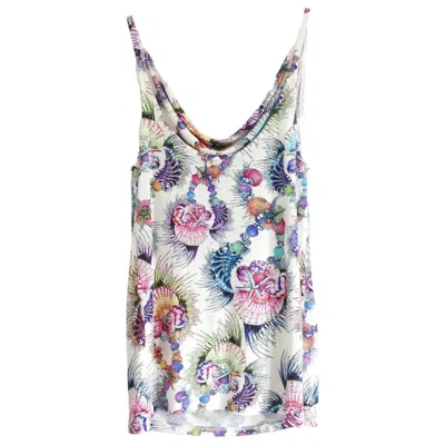 Pre-owned Just Cavalli Women's Shell Print Draped Neck Jersey Vest Top, It40/uk8 In Gray