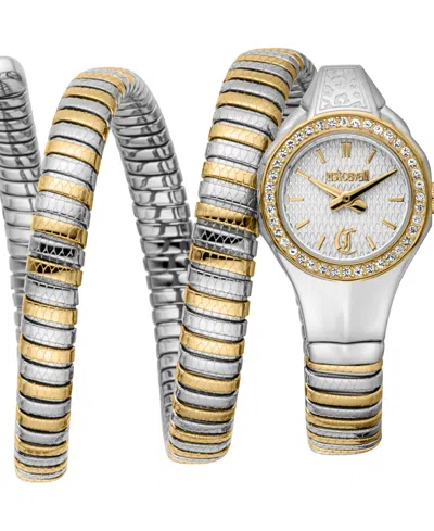 Just Cavalli Women's Silver Stainless Steel Bracelet Watch, 22mm In Green
