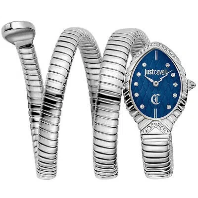 Pre-owned Just Cavalli Women's Specchio Snake Blue Dial Watch - Jc1l323m0015