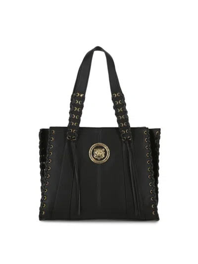 Just Cavalli Women's Studded Tiger Plaque Tote In Black