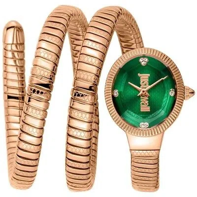 Pre-owned Just Cavalli Womens After Party Snake Green Dial Watch - Jc1l269m0045