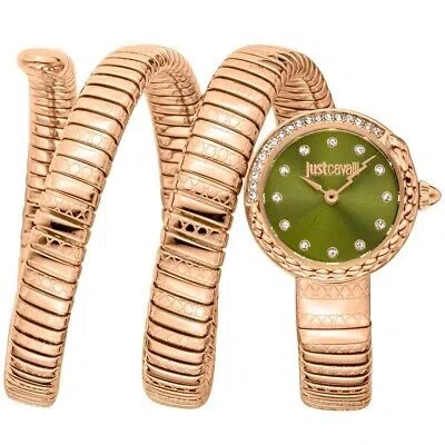 Pre-owned Just Cavalli Womens Enchanting Snake Green Dial Watch - Jc1l302m0045
