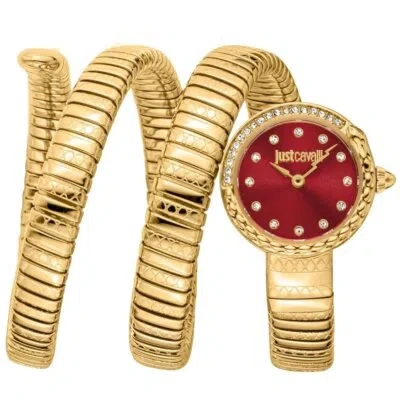 Pre-owned Just Cavalli Womens Enchanting Snake Red Dial Watch - Jc1l302m0035