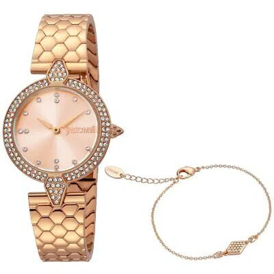 Pre-owned Just Cavalli Womens Set Rose Gold Dial Watch - Jc1l159m0075