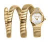 Just Cavalli Womens's Snake Watch, Gold Color Case, Silver Dial, Gold Color Stainless Steel Bracelet In Gold