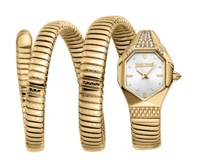 Just Cavalli Womens's Snake Watch, Gold Color Case, Silver Dial, Gold Color Stainless Steel Bracelet