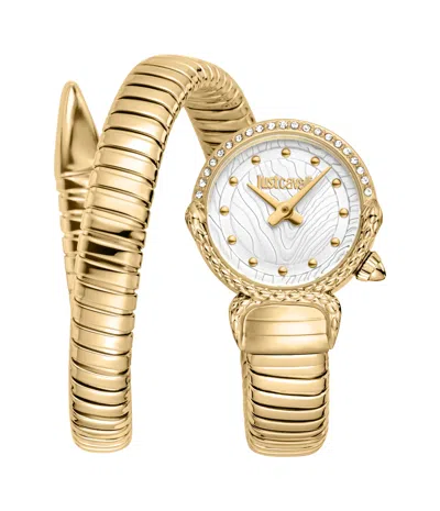Just Cavalli Womens's Snake Watch, Gold Color Case, Silver Dial, Gold Colorstainless Steel Bracelet