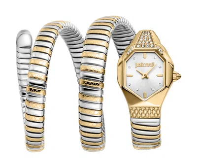 Just Cavalli Womens's Snake Watch, Gold Color Case, Silver Dial, Two Tone Silver & Gold Stainless St