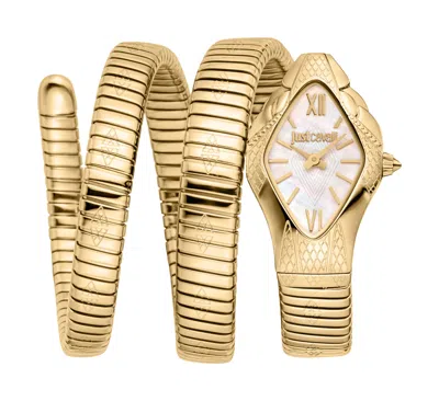 Just Cavalli Womens's Snake Watch, Gold Color Case, White Mop Dial, Gold Color Stainless Steel Brace
