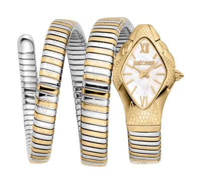 Just Cavalli Womens's Snake Watch, Gold Color Case, White Mop Dial, Two Tone Silver & Gold Color Sta